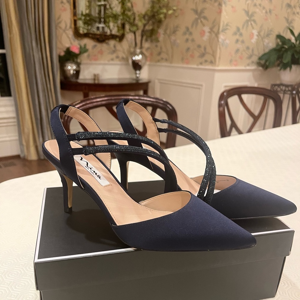 Blue satin heels